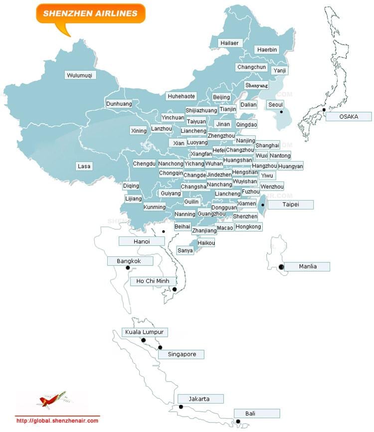 harta ruta Shenzhen airlines